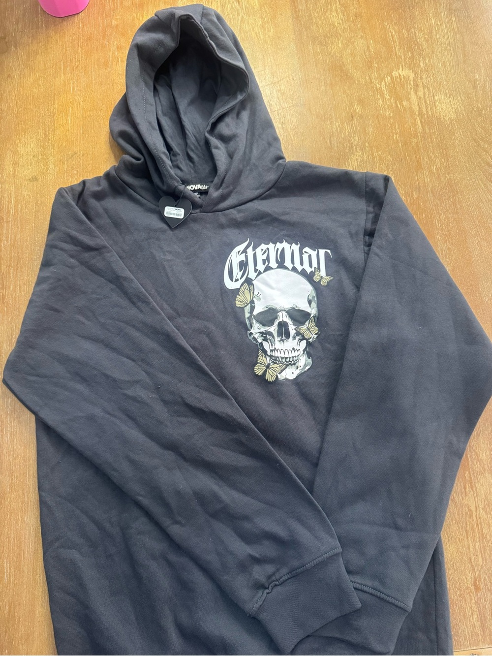 Nova kids Black Hoodie with Skull and Butterfly Graphic